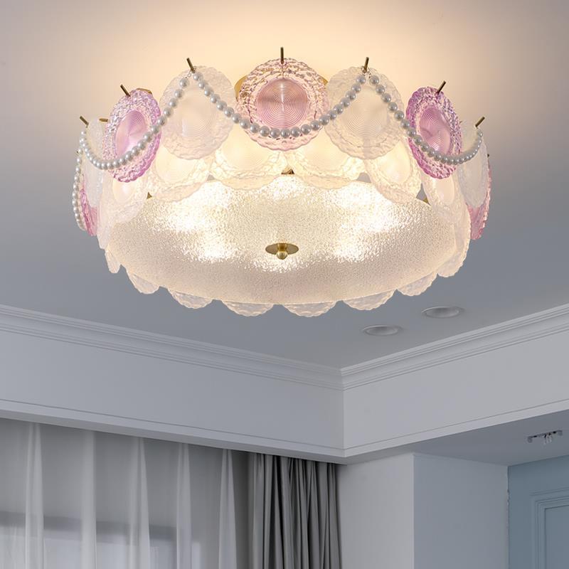 Lumendat Contemporary Creative Kids Round Piece Pearl Hardware Glass 5/8 Light Semi-Flush Mount Ceiling Light For Bedroom Lumendat