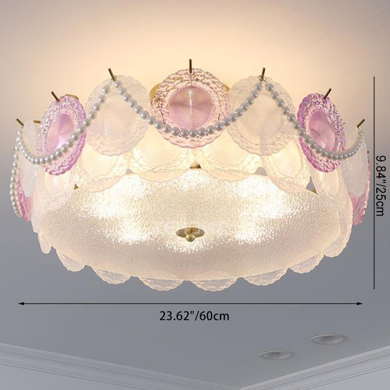 Lumendat Contemporary Creative Kids Round Piece Pearl Hardware Glass 5/8 Light Semi-Flush Mount Ceiling Light For Bedroom Lumendat