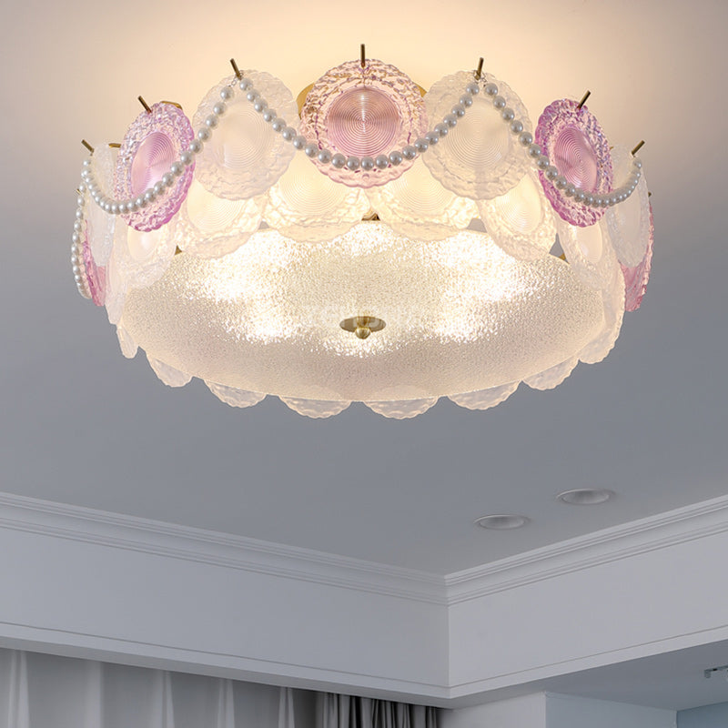 Lumendat Contemporary Creative Kids Round Piece Pearl Hardware Glass 5/8 Light Semi-Flush Mount Ceiling Light For Bedroom Lumendat