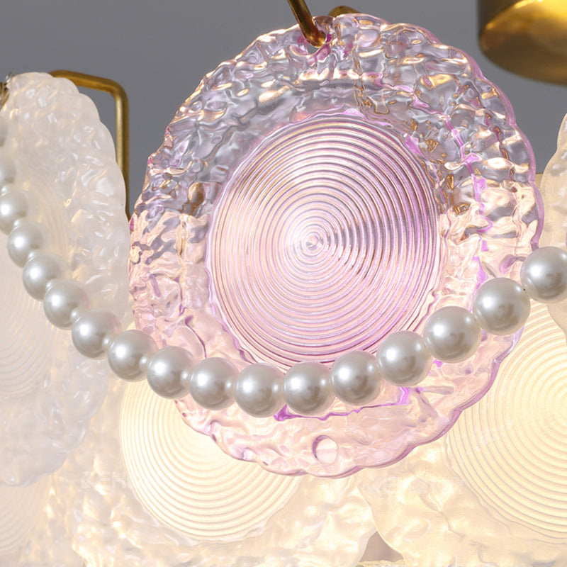 Lumendat Contemporary Creative Kids Round Piece Pearl Hardware Glass 5/8 Light Semi-Flush Mount Ceiling Light For Bedroom Lumendat