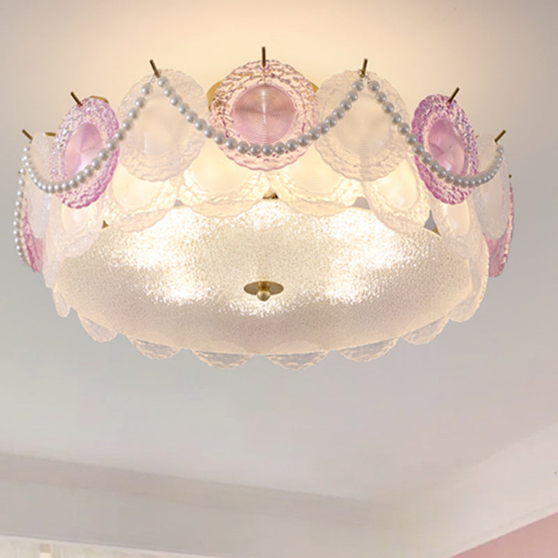 Lumendat Contemporary Creative Kids Round Piece Pearl Hardware Glass 5/8 Light Semi-Flush Mount Ceiling Light For Bedroom Lumendat