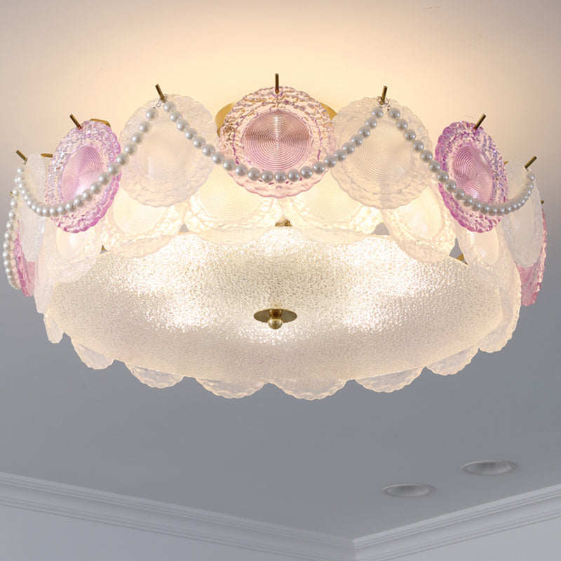 Lumendat Contemporary Creative Kids Round Piece Pearl Hardware Glass 5/8 Light Semi-Flush Mount Ceiling Light For Bedroom Lumendat
