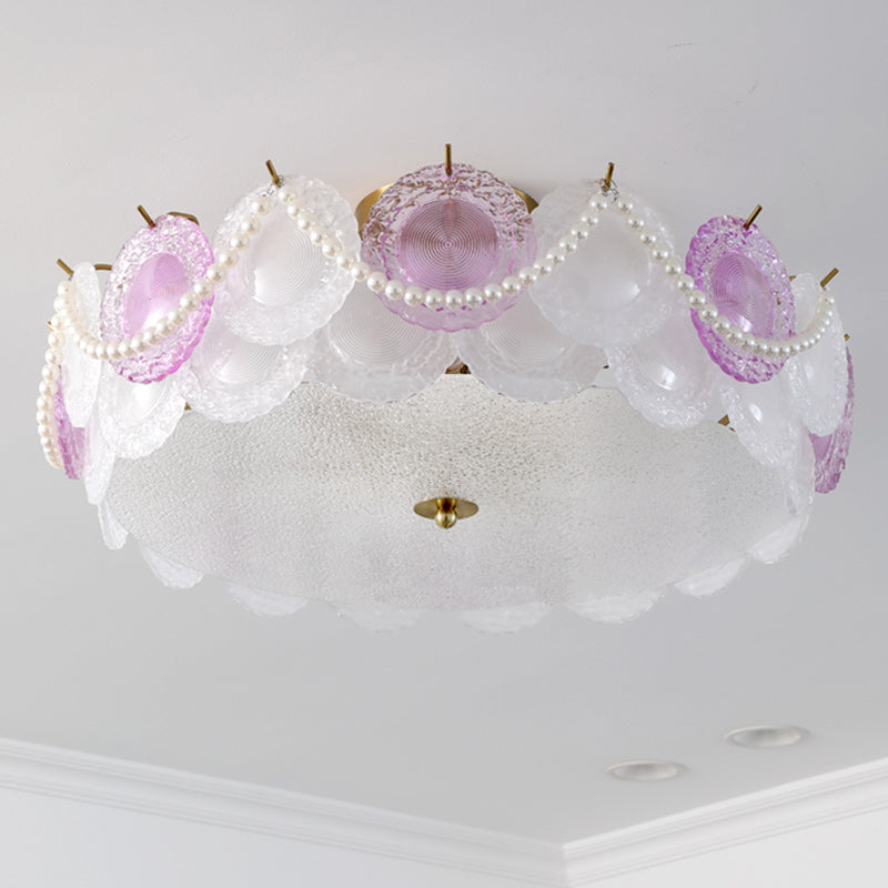 Lumendat Contemporary Creative Kids Round Piece Pearl Hardware Glass 5/8 Light Semi-Flush Mount Ceiling Light For Bedroom Lumendat