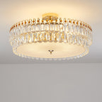 Modern Luxury Round Crystal Shade Iron Curved Rod 5/6/8 Semi-Flush Mount Ceiling Light For Living Room