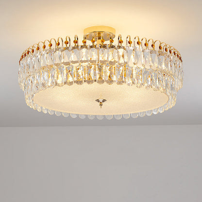 Modern Luxury Round Crystal Shade Iron Curved Rod 5/6/8 Semi-Flush Mount Ceiling Light For Living Room