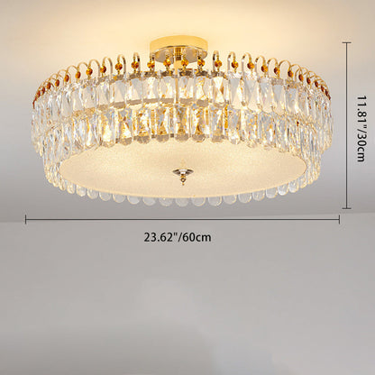 Modern Luxury Round Crystal Shade Iron Curved Rod 5/6/8 Semi-Flush Mount Ceiling Light For Living Room
