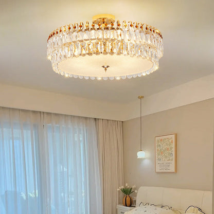 Modern Luxury Round Crystal Shade Iron Curved Rod 5/6/8 Semi-Flush Mount Ceiling Light For Living Room