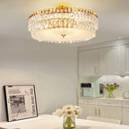Modern Luxury Round Crystal Shade Iron Curved Rod 5/6/8 Semi-Flush Mount Ceiling Light For Living Room