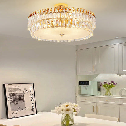 Modern Luxury Round Crystal Shade Iron Curved Rod 5/6/8 Semi-Flush Mount Ceiling Light For Living Room