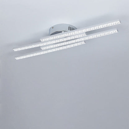 Modern Simplicity Parallel Long Stainless Steel Frame Acrylic Shade LED Semi-Flush Mount Ceiling Light For Living Room