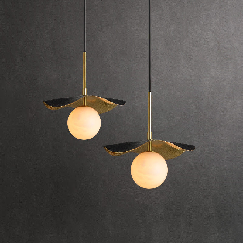Contemporary Creative Orb Full Copper Sheet Glass Shade 1-light Pendant Light for Living Room