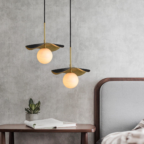Contemporary Creative Orb Full Copper Sheet Glass Shade 1-light Pendant Light for Living Room