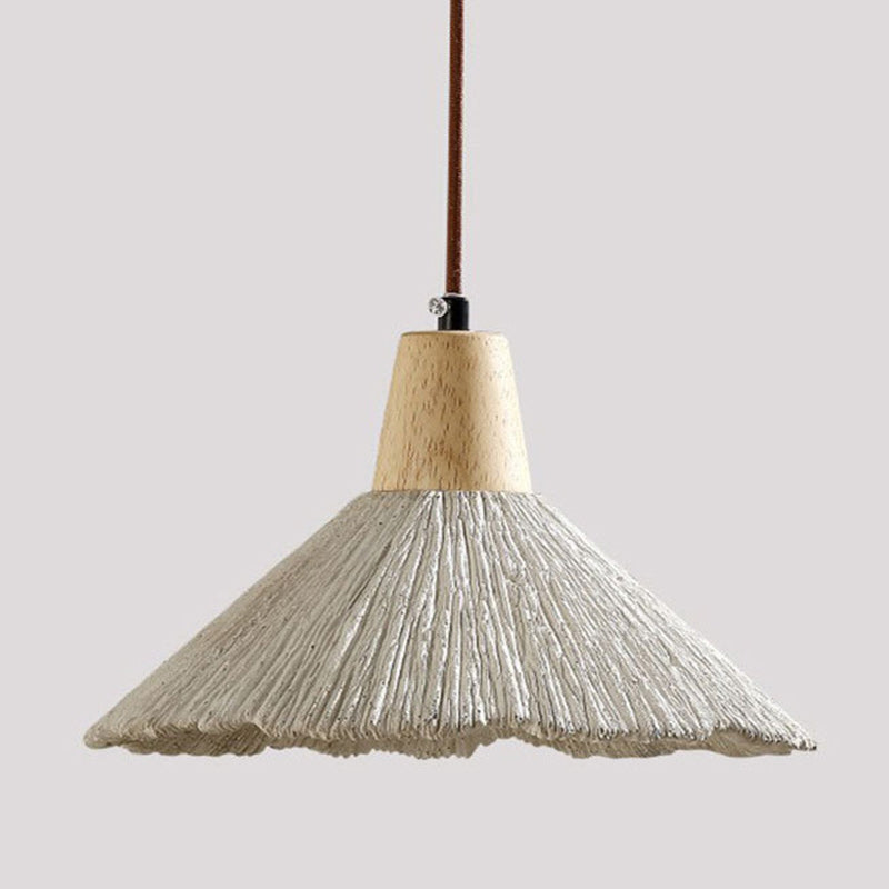 Contemporary Nordic Round Cone Solid Wood Cement Shade 1-light Pendant Light for Bedroom