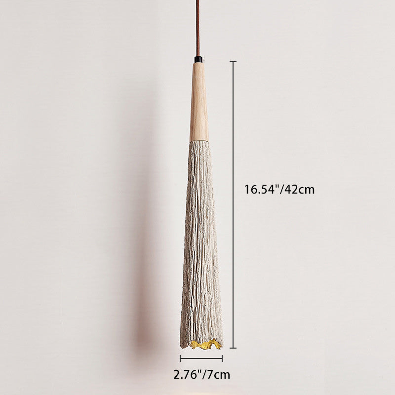 Contemporary Nordic Round Cone Solid Wood Cement Shade 1-light Pendant Light for Bedroom