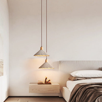 Contemporary Nordic Round Cone Solid Wood Cement Shade 1-light Pendant Light for Bedroom