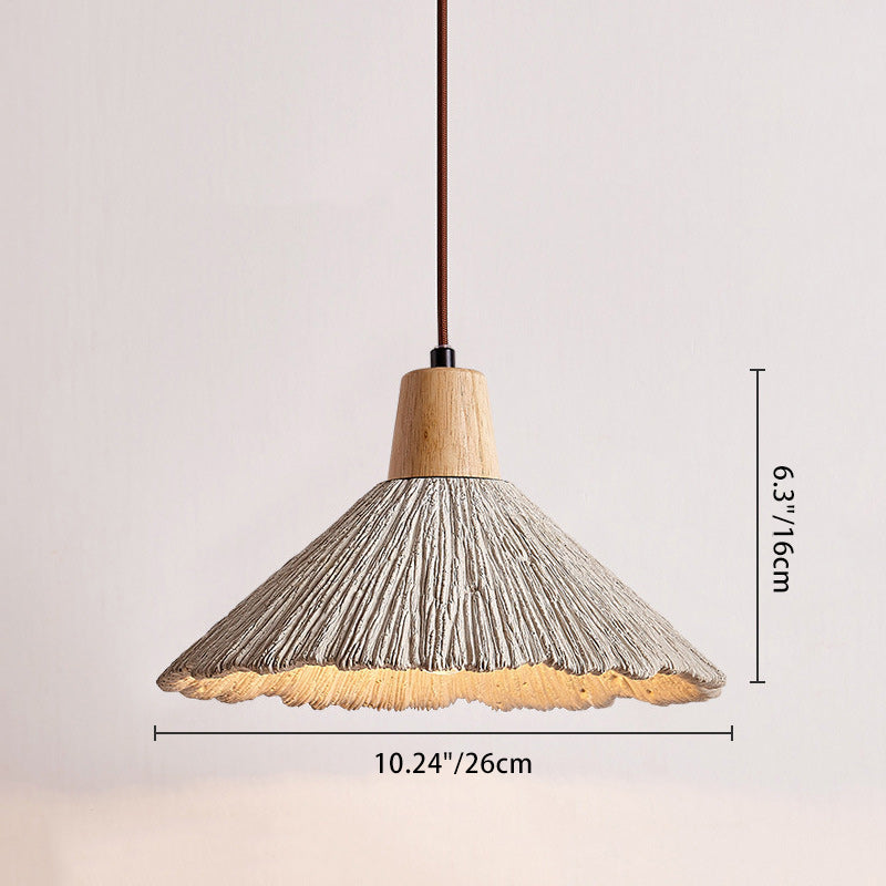 Contemporary Nordic Round Cone Solid Wood Cement Shade 1-light Pendant Light for Bedroom