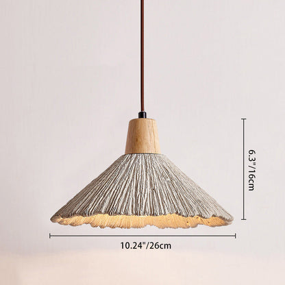 Contemporary Nordic Round Cone Solid Wood Cement Shade 1-light Pendant Light for Bedroom