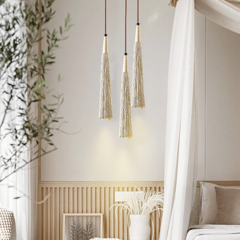 Contemporary Nordic Round Cone Solid Wood Cement Shade 1-light Pendant Light for Bedroom
