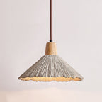 Contemporary Nordic Round Cone Solid Wood Cement Shade 1-light Pendant Light for Bedroom