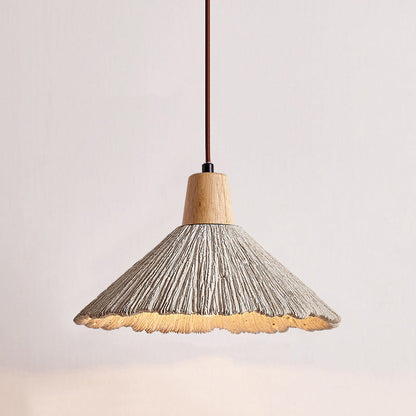 Contemporary Nordic Round Cone Solid Wood Cement Shade 1-light Pendant Light for Bedroom
