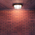 Traditional Vintage Waterproof Rectangular Square Aluminum Frame Glass Shade 1-light Flush Mount Ceiling Light for Bathroom