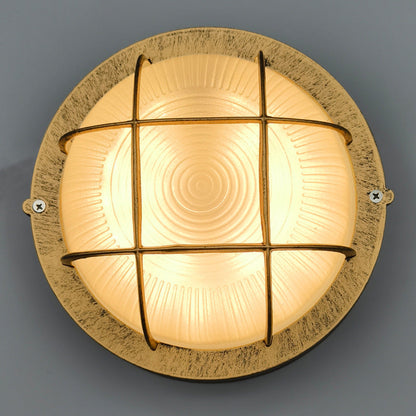 Contemporary Industrial Round Aluminum Frame Striped Glass Shade 1-light Flush Mount Ceiling Light for Hallway