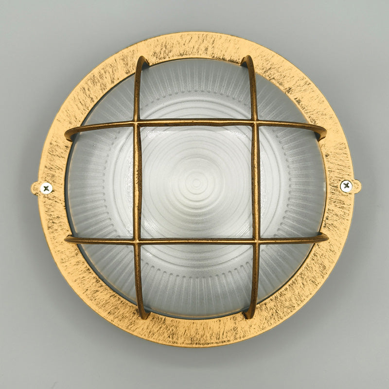 Contemporary Industrial Round Aluminum Frame Striped Glass Shade 1-light Flush Mount Ceiling Light for Hallway