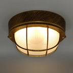 Contemporary Industrial Round Aluminum Frame Striped Glass Shade 1-light Flush Mount Ceiling Light for Hallway