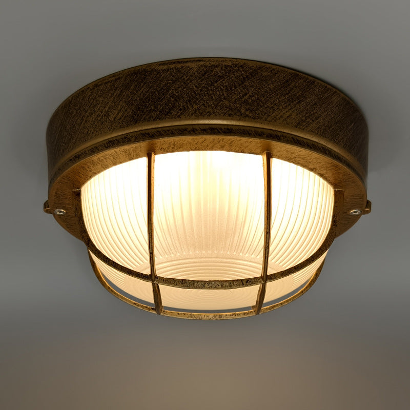 Contemporary Industrial Round Aluminum Frame Striped Glass Shade 1-light Flush Mount Ceiling Light for Hallway