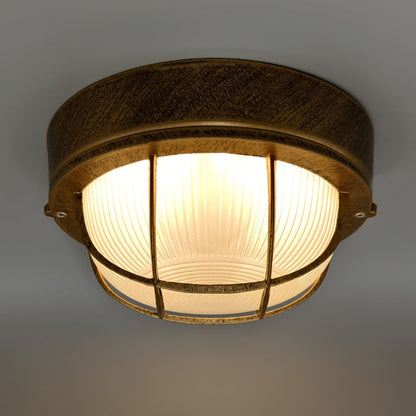 Contemporary Industrial Round Aluminum Frame Striped Glass Shade 1-light Flush Mount Ceiling Light for Hallway