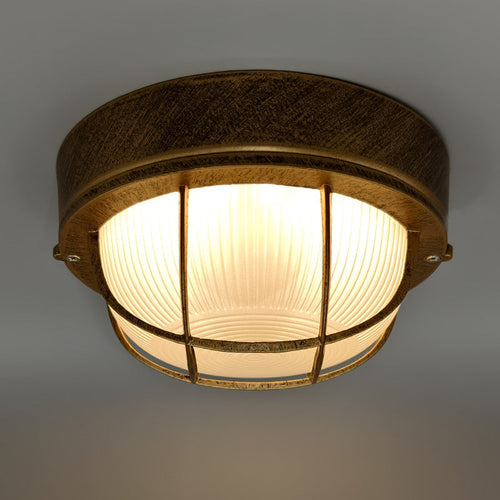 Contemporary Industrial Round Aluminum Frame Striped Glass Shade 1-light Flush Mount Ceiling Light for Hallway