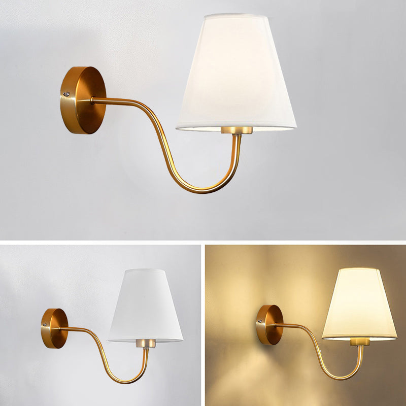 Contemporary Nordic Round Curved Rod Iron Fabric Shade 1-Light Wall Sconce Lamp For Living Room