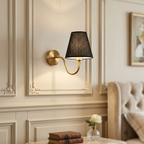 Contemporary Nordic Round Curved Rod Iron Fabric Shade 1-Light Wall Sconce Lamp For Living Room