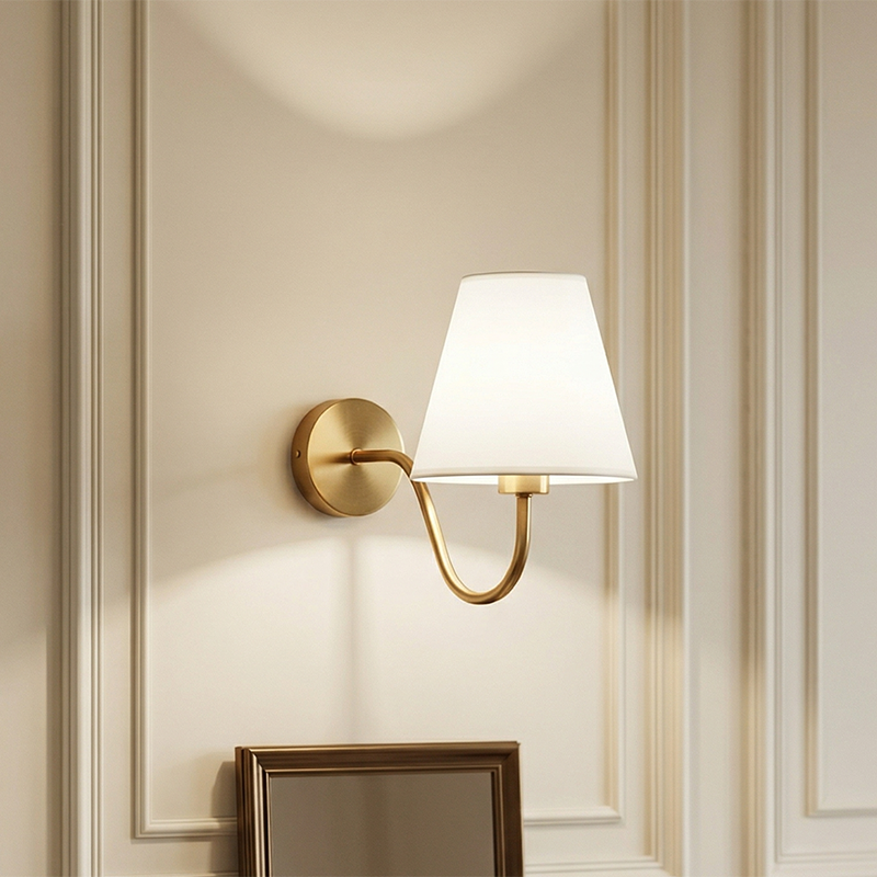 Contemporary Nordic Round Curved Rod Iron Fabric Shade 1-Light Wall Sconce Lamp For Living Room