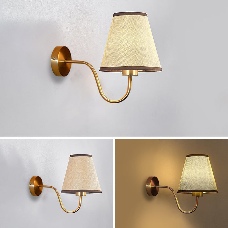 Contemporary Nordic Round Curved Rod Iron Fabric Shade 1-Light Wall Sconce Lamp For Living Room