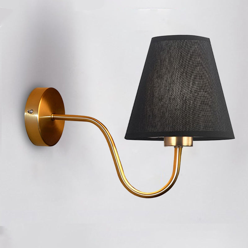 Contemporary Nordic Round Curved Rod Iron Fabric Shade 1-Light Wall Sconce Lamp For Living Room