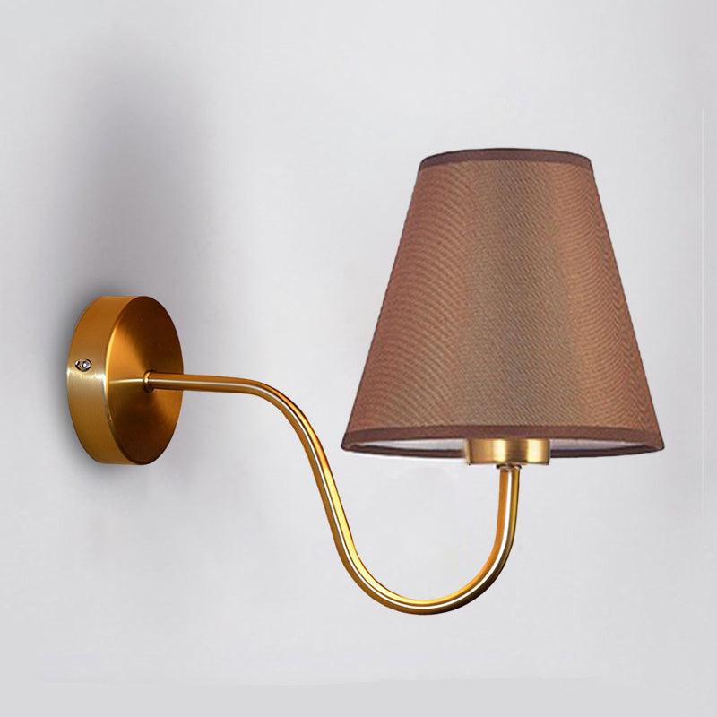 Contemporary Nordic Round Curved Rod Iron Fabric Shade 1-Light Wall Sconce Lamp For Living Room