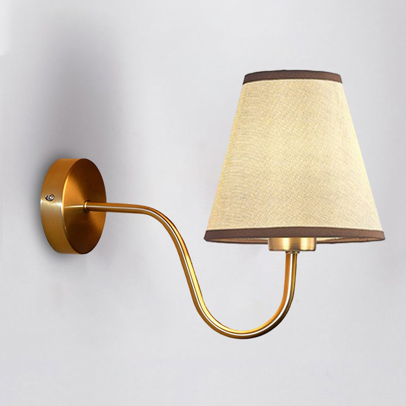 Contemporary Nordic Round Curved Rod Iron Fabric Shade 1-Light Wall Sconce Lamp For Living Room