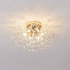 Contemporary Creative Branch Round Dandelion Shape Iron Crystal 4/5/6/8 Light Semi-flush Mount Ceiling Light for Living Room