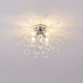 Contemporary Creative Branch Round Dandelion Shape Iron Crystal 4/5/6/8 Light Semi-flush Mount Ceiling Light for Living Room