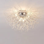 Contemporary Creative Branch Round Dandelion Shape Iron Crystal 4/5/6/8 Light Semi-flush Mount Ceiling Light for Living Room