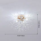 Contemporary Creative Branch Round Dandelion Shape Iron Crystal 4/5/6/8 Light Semi-flush Mount Ceiling Light for Living Room