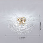 Contemporary Creative Branch Round Dandelion Shape Iron Crystal 4/5/6/8 Light Semi-flush Mount Ceiling Light for Living Room