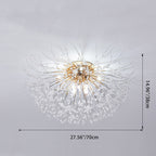 Contemporary Creative Branch Round Dandelion Shape Iron Crystal 4/5/6/8 Light Semi-flush Mount Ceiling Light for Living Room