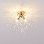 Contemporary Creative Branch Round Dandelion Shape Iron Crystal 4/5/6/8 Light Semi-flush Mount Ceiling Light for Living Room