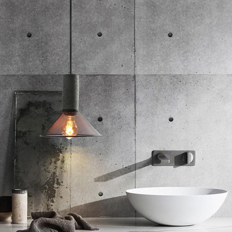 Contemporary Industrial Cylinder Dome Cement Iron Shade 1-light Pendant Light for Living Room BulbSquare