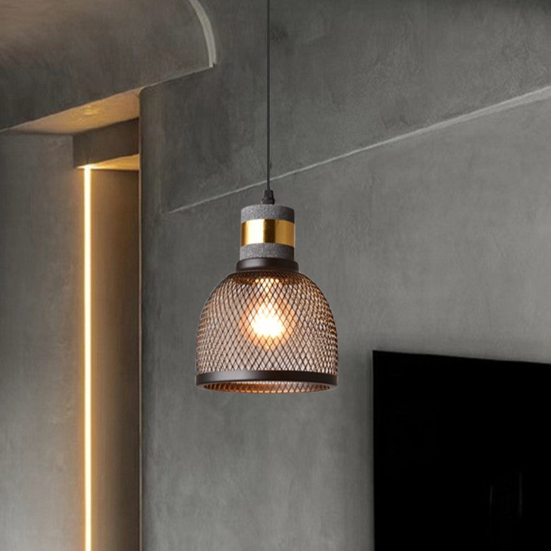 Contemporary Industrial Cylinder Dome Cement Iron Shade 1-light Pendant Light for Living Room BulbSquare