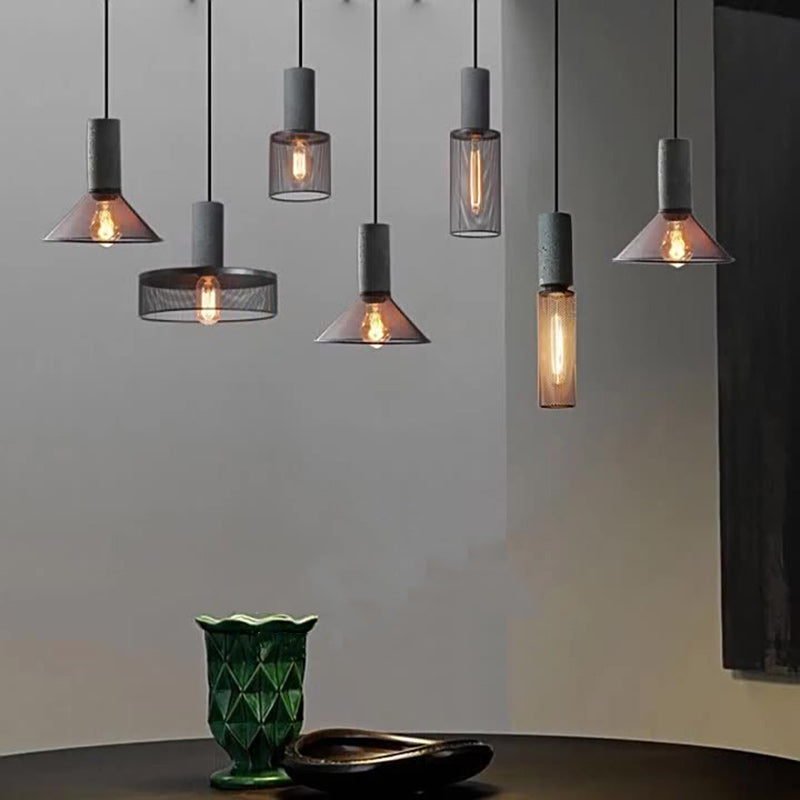 Contemporary Industrial Cylinder Dome Cement Iron Shade 1-light Pendant Light for Living Room BulbSquare