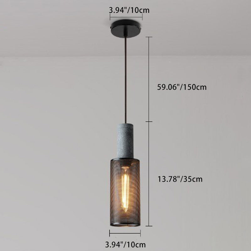 Contemporary Industrial Cylinder Dome Cement Iron Shade 1-light Pendant Light for Living Room BulbSquare