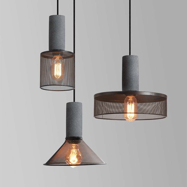 Contemporary Industrial Cylinder Dome Cement Iron Shade 1-light Pendant Light for Living Room BulbSquare